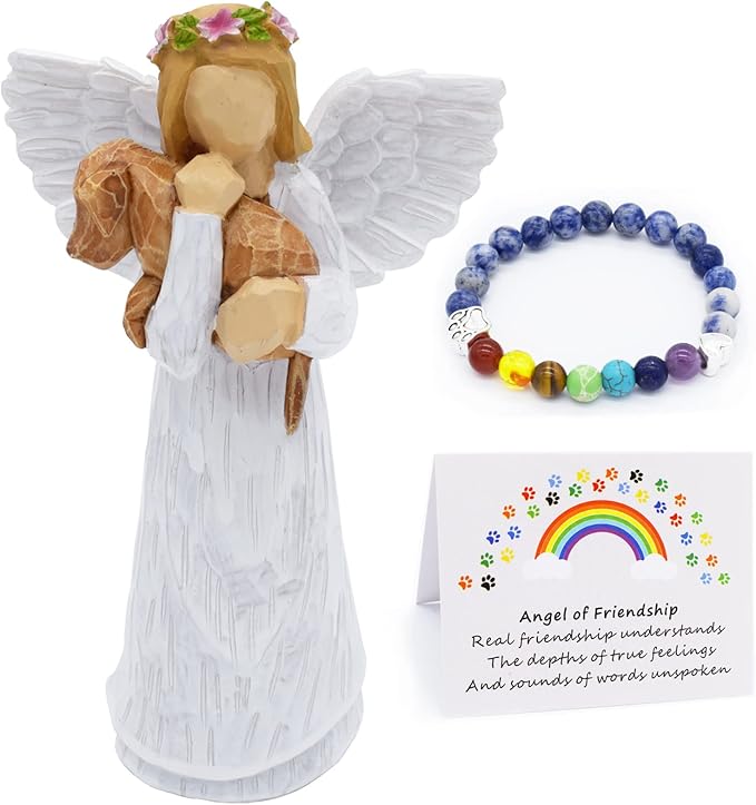 Coffret Souvenir pour Chien avec Figurine Ange de l'Amitié & Bracelet Chakra Pont Arc-en-Ciel