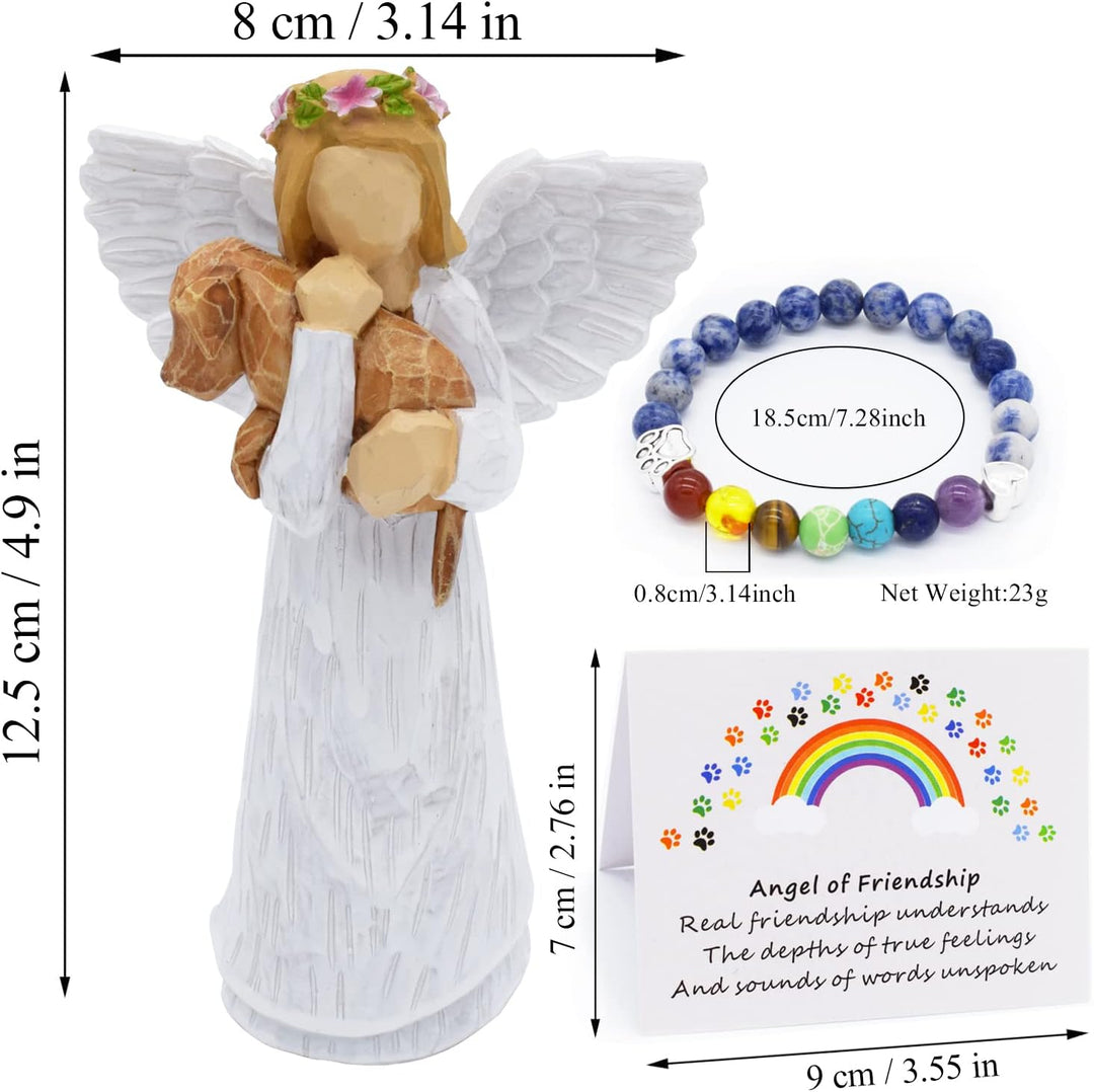 Coffret Souvenir pour Chien avec Figurine Ange de l'Amitié & Bracelet Chakra Pont Arc-en-Ciel