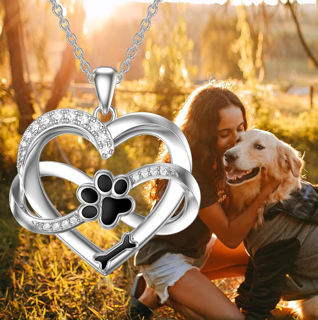 Collier Infini Cœur & Patte en Argent Sterling 925 avec Zirconia