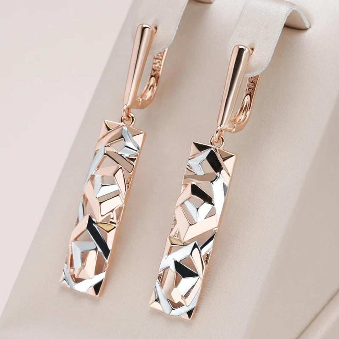 Boucles d'oreilles élégantes en or et argent, rectangulaires