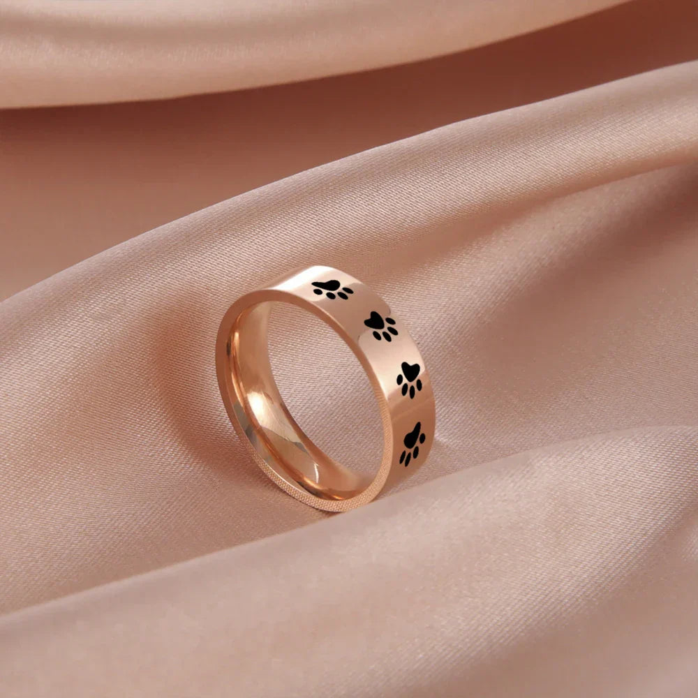 Bague empreinte de patte artisanale en acier inoxydable