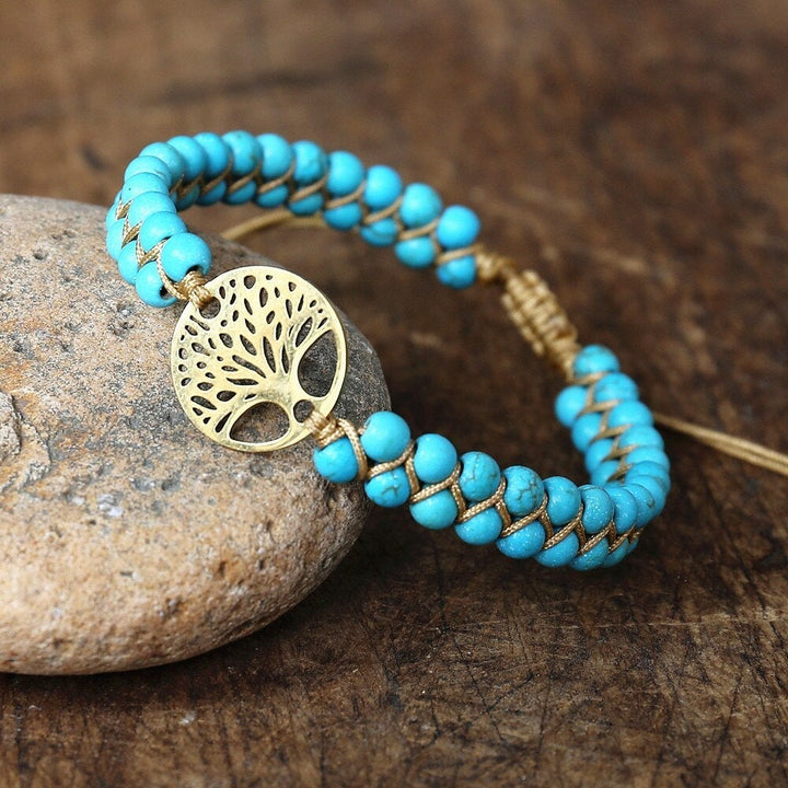 Bracelet Arbre de Vie Fait Main en Pierre Turquoise
