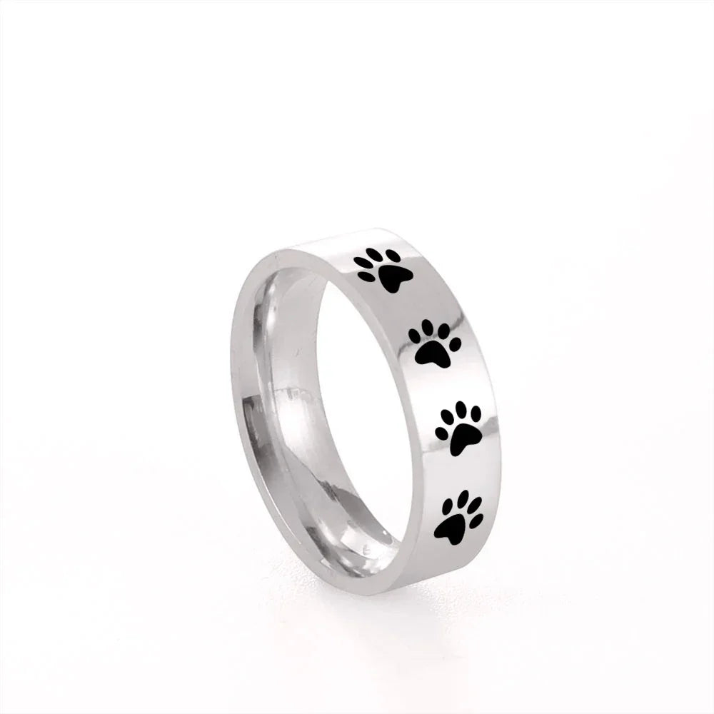 Bague empreinte de patte artisanale en acier inoxydable
