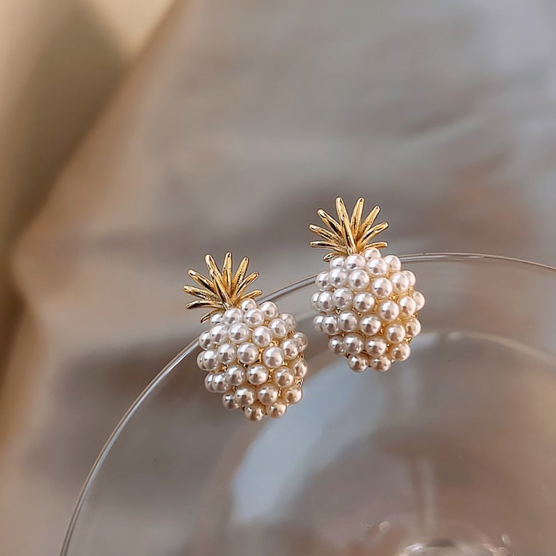 Boucles d'oreilles tropicales en forme d'ananas avec perles intégrées