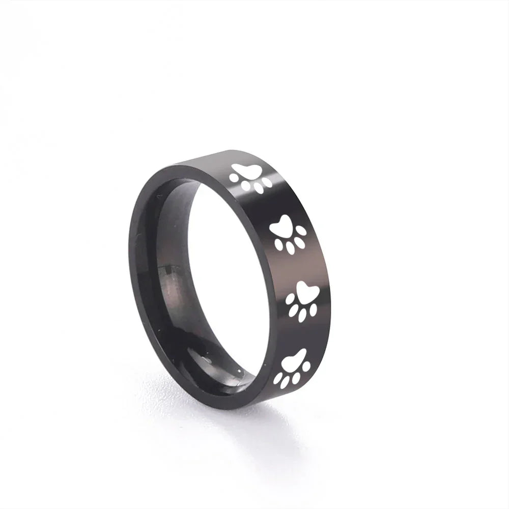 Bague empreinte de patte artisanale en acier inoxydable