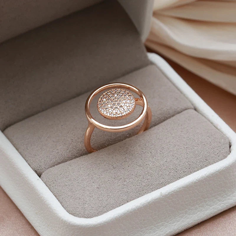 Bague en or rose 585 pour femmes, revêtue entièrement de zirconium unique