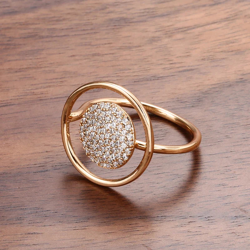 Bague en or rose 585 pour femmes, revêtue entièrement de zirconium unique